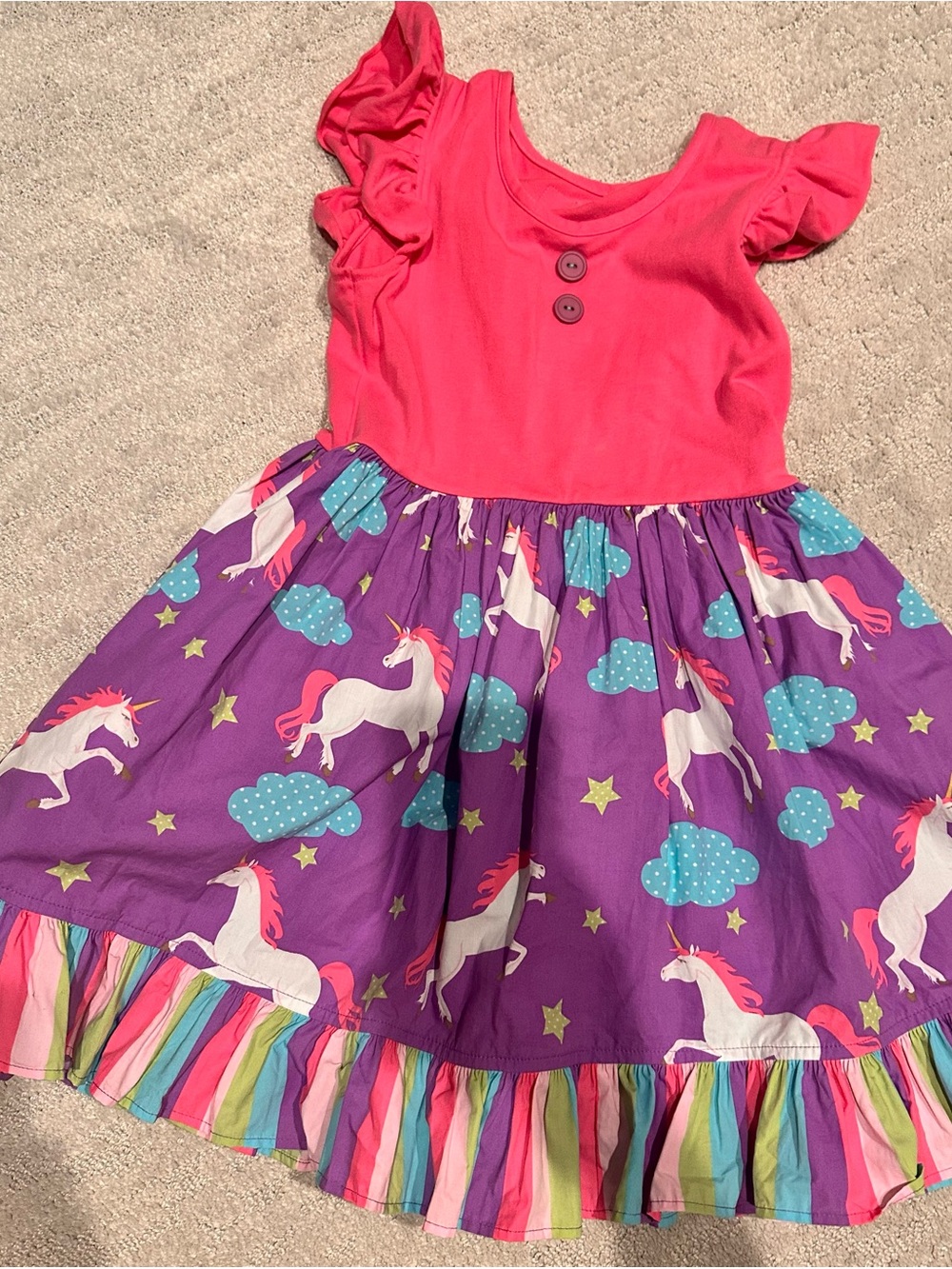 Girls' Eleanor Rose Pink & Purple Unicorn Ruffle Dress